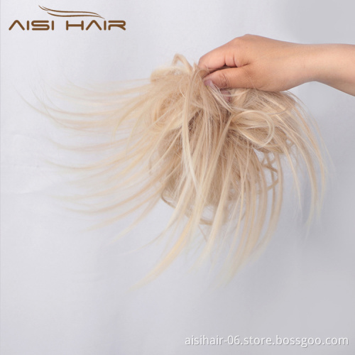 Aisi Hair Synthetic Donut Blonde Chignon Curly Bun Pad Chignon Elastic Band Ribbon Ponytail Rope Rubber Hair Extension For Women